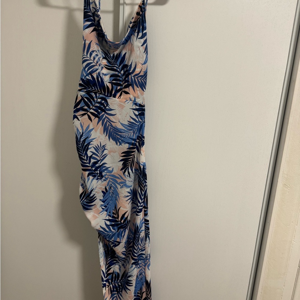 Trendy Boutique Blue and Cream Maxi Dress